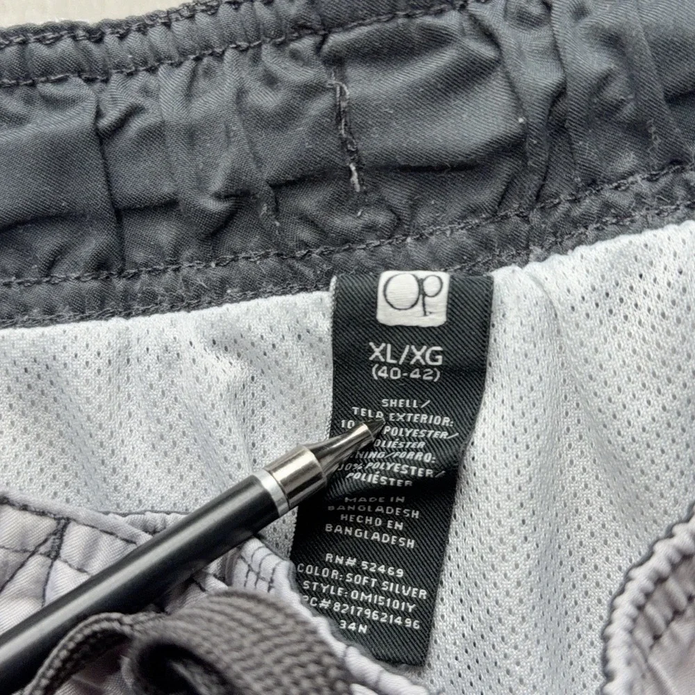 Op Ocean Pacific Mens Gray Cargo Board Shorts Y2k Swim Trunks XL Surf Beach
